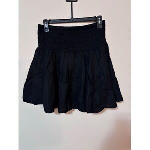The Dresser Rosalia Black Smocked Waist Mini Skirt Size S Linen Blend